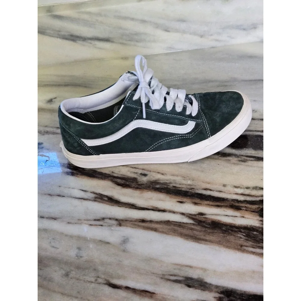 Vans Old Skool Forest Green Suede Low Top Skate Sneakers White Stripe M‎ 8 w 9.5